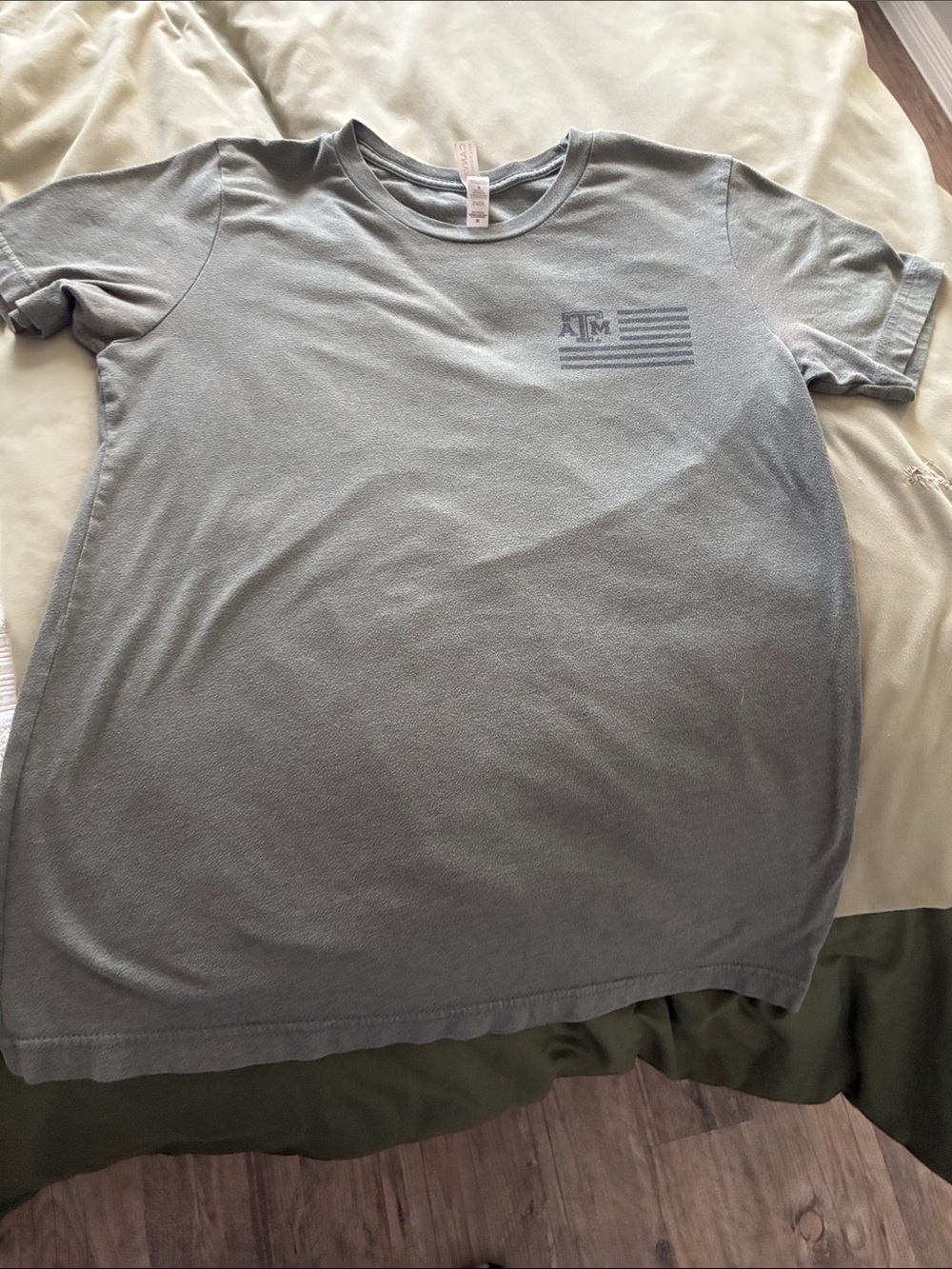 ATM Anthony Thomas Melillo Olive Green Crewneck with Flag Graphic